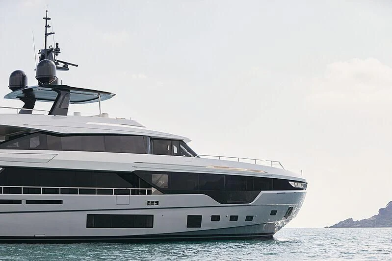 a large white yacht in the water aboard SHABBY Yacht for Sale