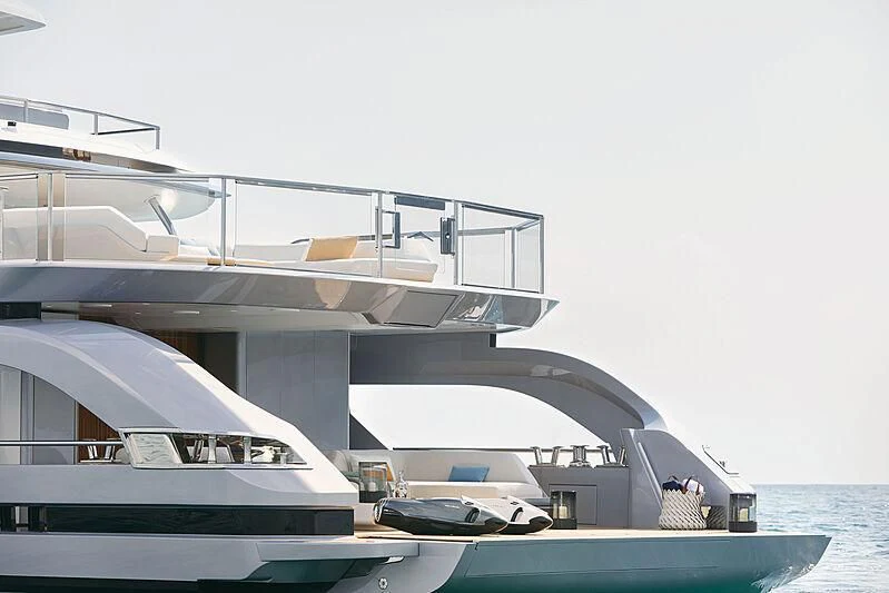 a boat docked at a pier aboard SHABBY Yacht for Sale