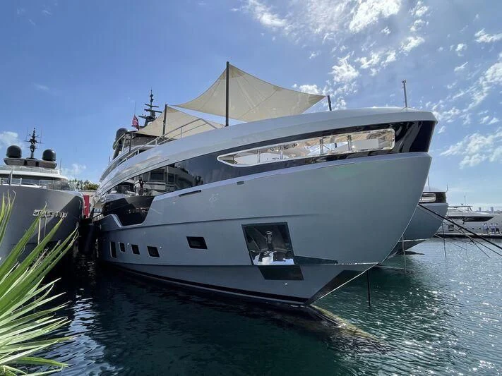 a large white boat in the water aboard SHABBY Yacht for Sale