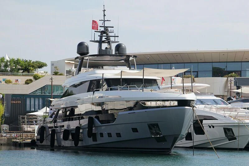 a boat docked at a pier aboard SHABBY Yacht for Sale