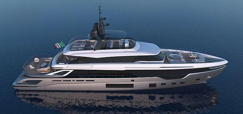 a white yacht on a beach aboard SHABBY Yacht for Sale