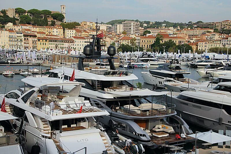 a group of boats are parked in a harbor aboard SHABBY Yacht for Sale