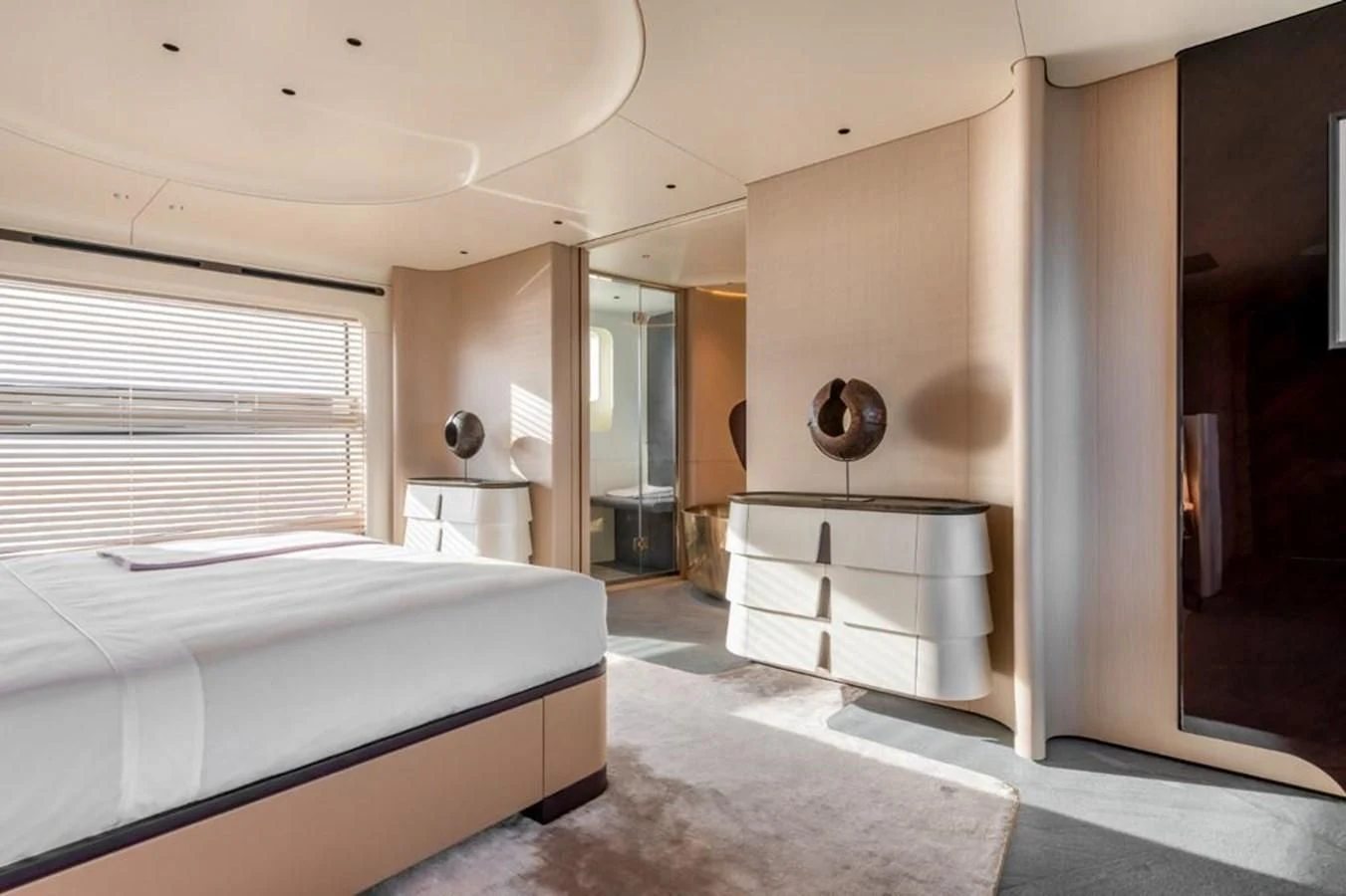 a bedroom with a bed and a sink aboard SHABBY Yacht for Sale