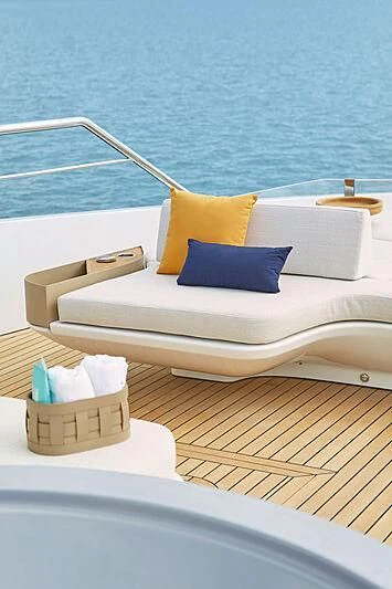 a bed with pillows on it aboard SHABBY Yacht for Sale