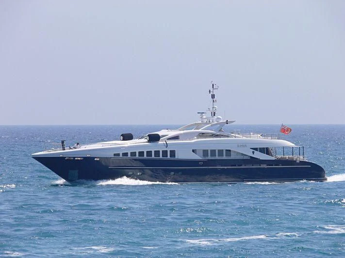 a large boat in the water aboard ANGKALIA Yacht for Sale