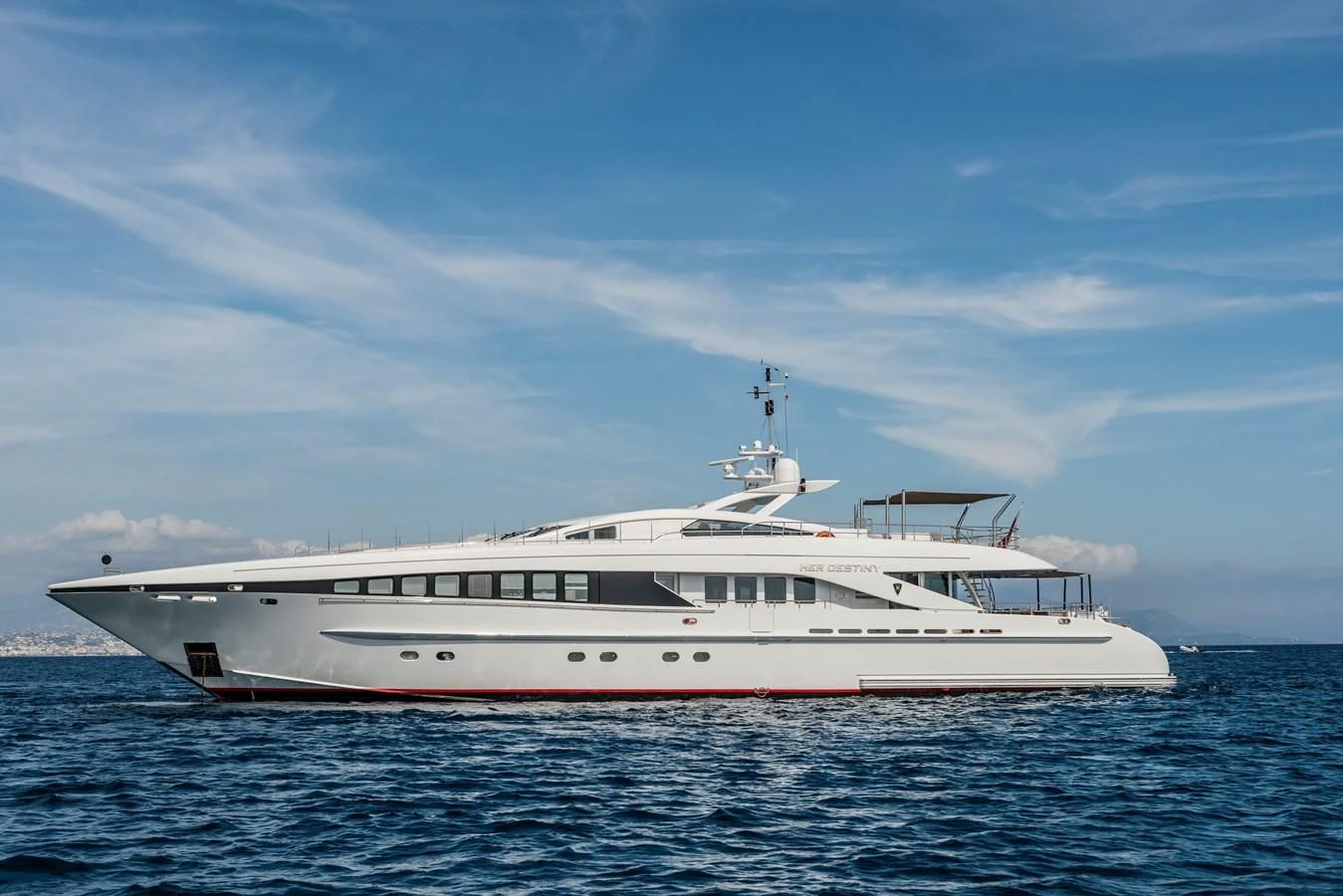 a white yacht in the water aboard ANGKALIA Yacht for Sale