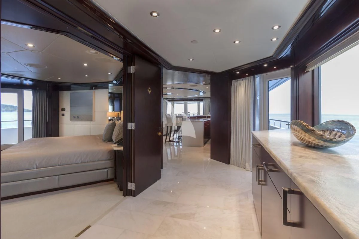a large living room with a couch aboard TRENDING Yacht for Sale