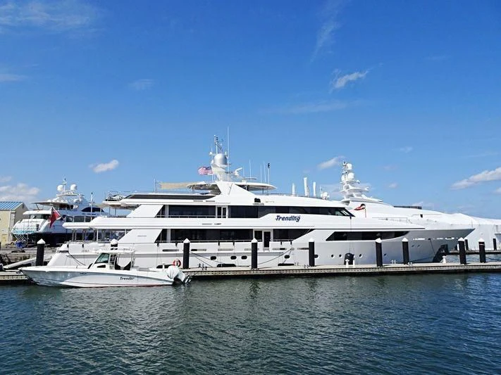 a large white boat in the water aboard TRENDING Yacht for Sale