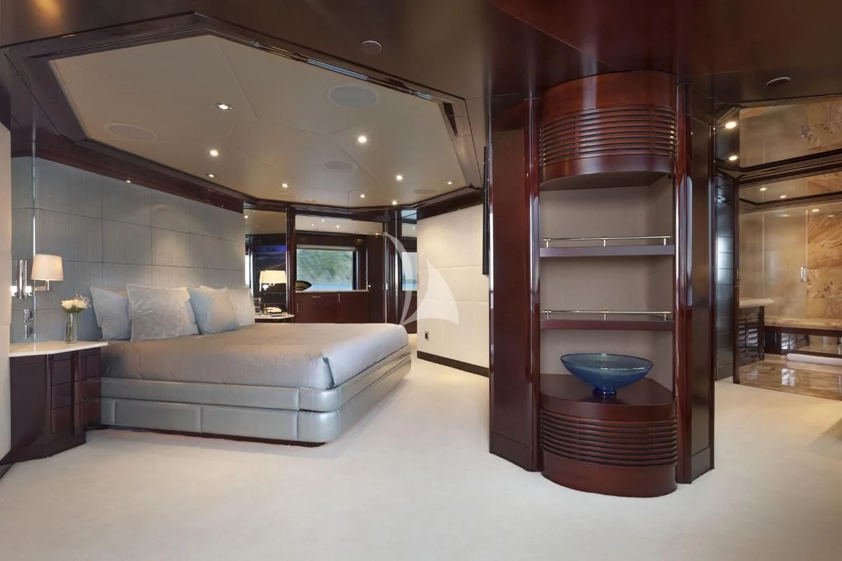 a living room with a large mirror aboard TRENDING Yacht for Sale