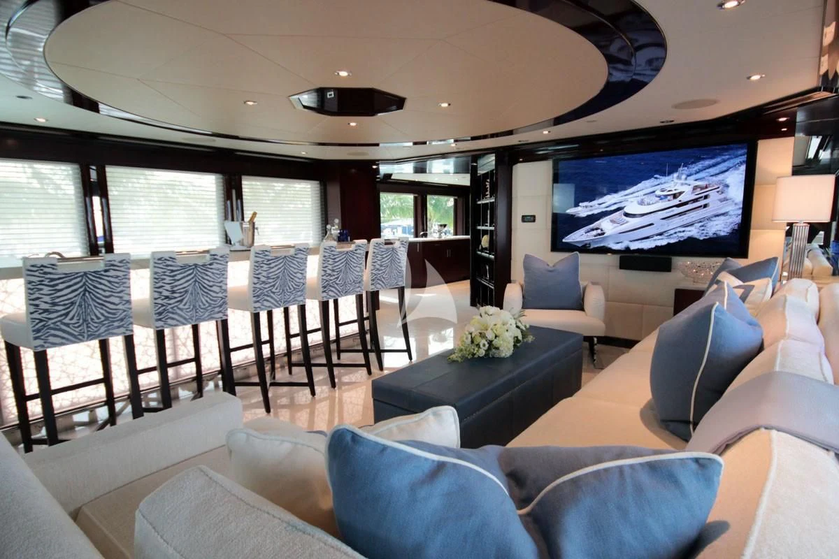 a large living room with a large screen and a large screen aboard TRENDING Yacht for Sale