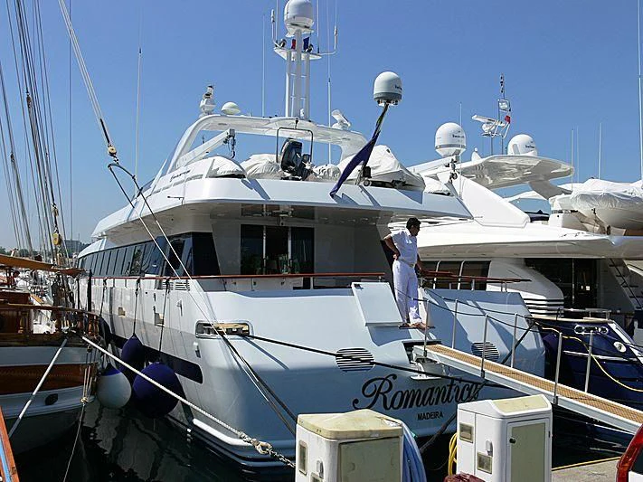 a person standing on a boat aboard ROMANTICA Yacht for Sale