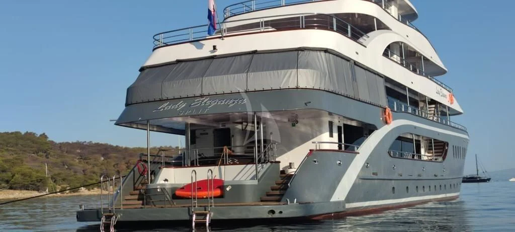 a large white boat aboard LADY ELEGANZA Yacht for Sale