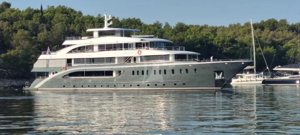 a large white boat in the water aboard LADY ELEGANZA Yacht for Sale