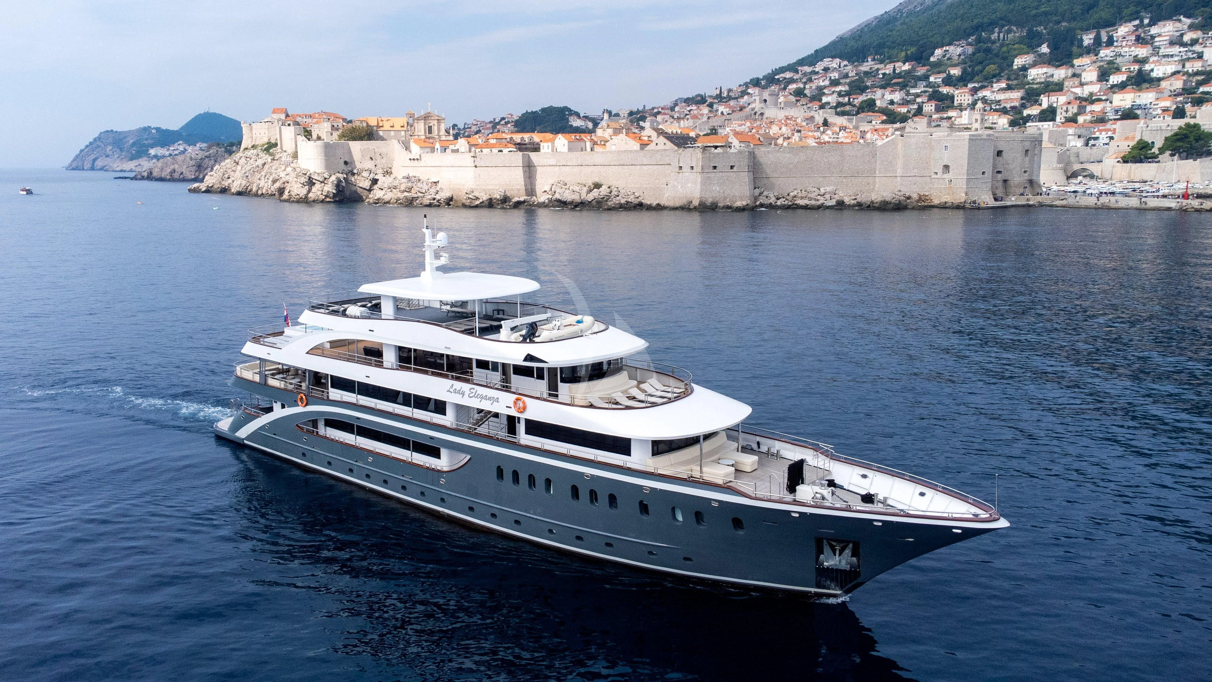 a large white boat in the water aboard LADY ELEGANZA Yacht for Sale