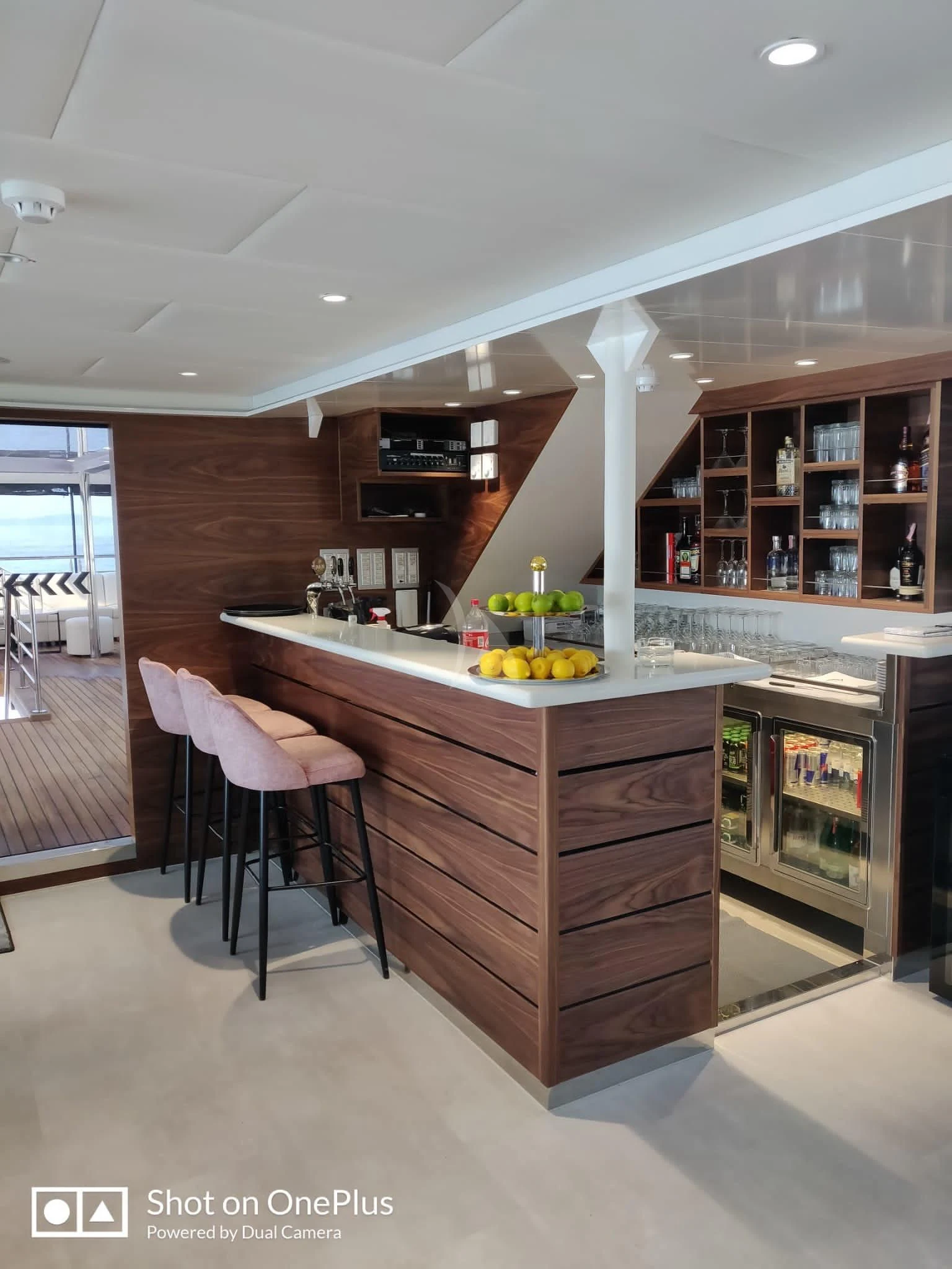 a kitchen with a large island aboard LADY ELEGANZA Yacht for Sale
