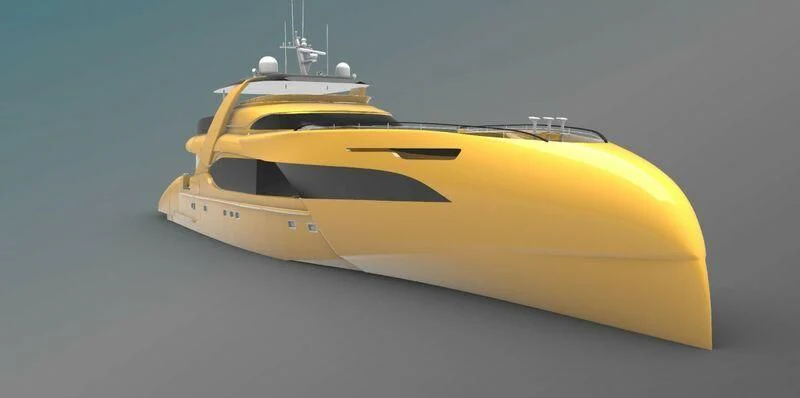 a yellow boat on a blue background aboard PROJECT CAVALLI Yacht for Sale