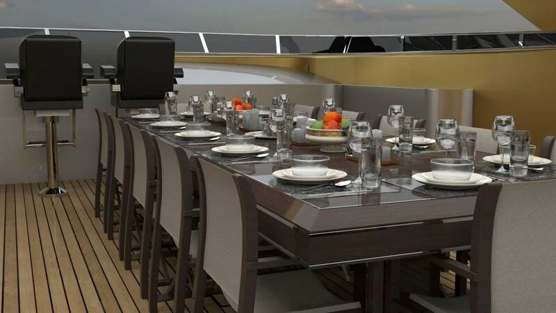 a table set for a dinner aboard PROJECT CAVALLI Yacht for Sale