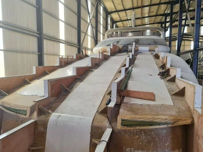 a large factory with many wooden pieces aboard PROJECT CAVALLI Yacht for Sale