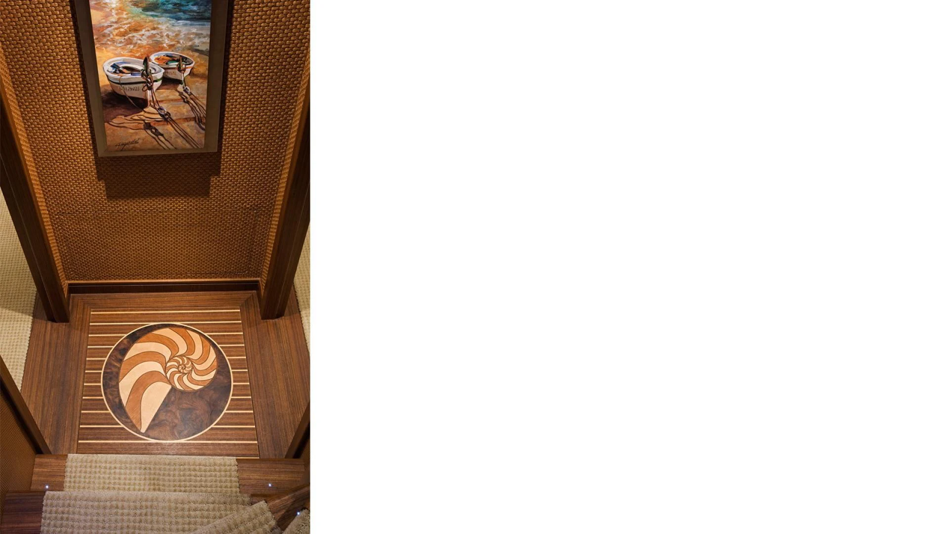 a wooden door with a picture on it aboard ST. TROPEZ Yacht for Sale