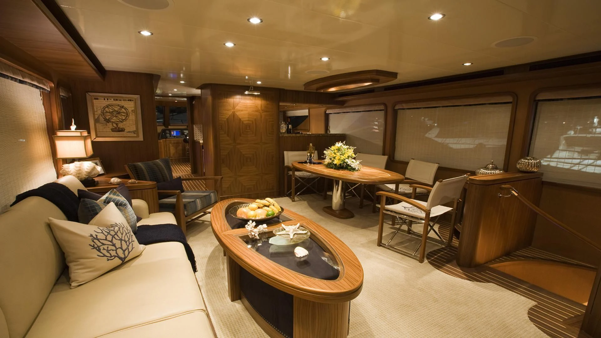 a living room with a couch and a table aboard ST. TROPEZ Yacht for Sale