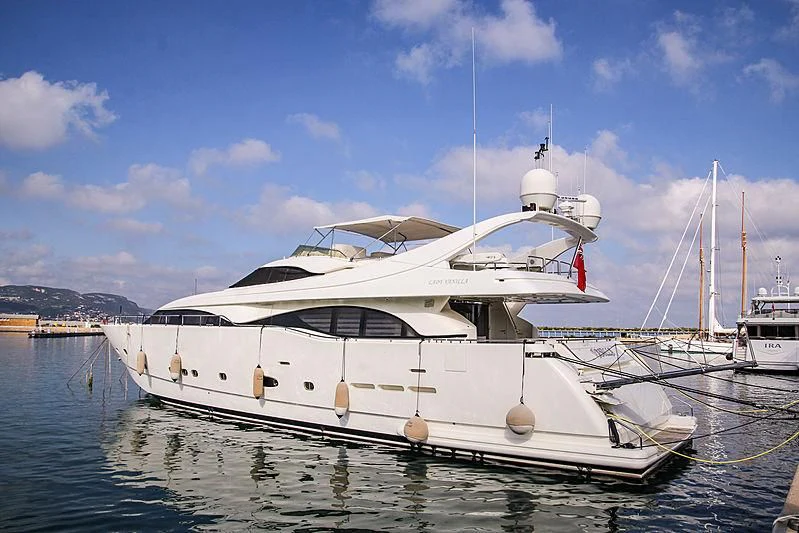 a white yacht in the water aboard LADY VANILLA Yacht for Sale