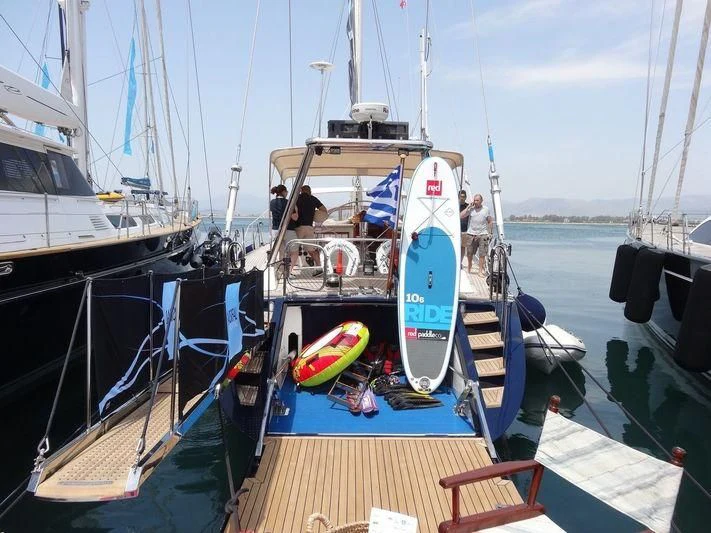 a boat is parked in the water aboard WIND OF CHANGE Yacht for Charter
