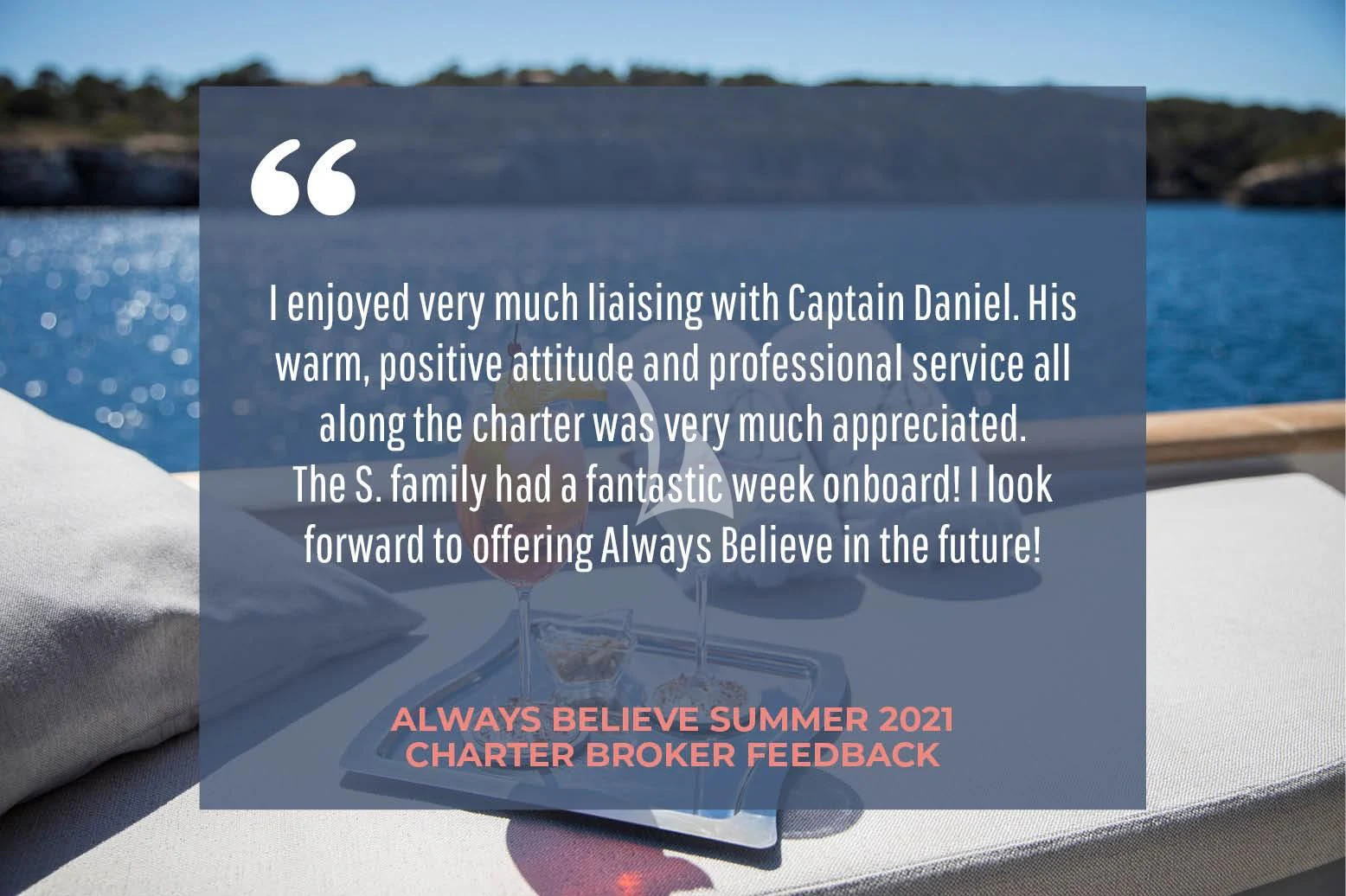 text aboard ALWAYS BELIEVE Yacht for Sale