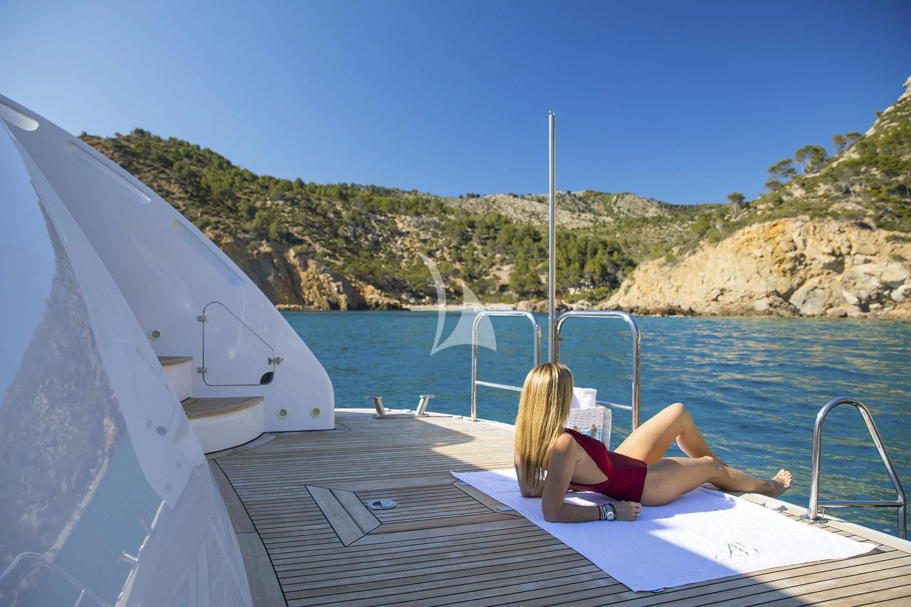 two women sitting on a boat aboard ALWAYS BELIEVE Yacht for Sale