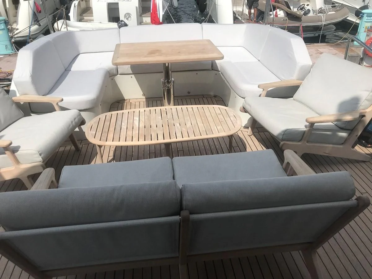 a row of seats aboard PATRIOT Yacht for Sale