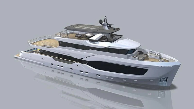 a white boat with a black roof aboard NUMARINE 40MXP #2 Yacht for Sale