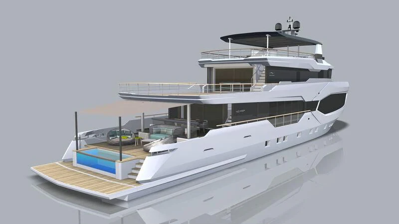 a white boat with a black and silver boat on it aboard NUMARINE 40MXP #2 Yacht for Sale