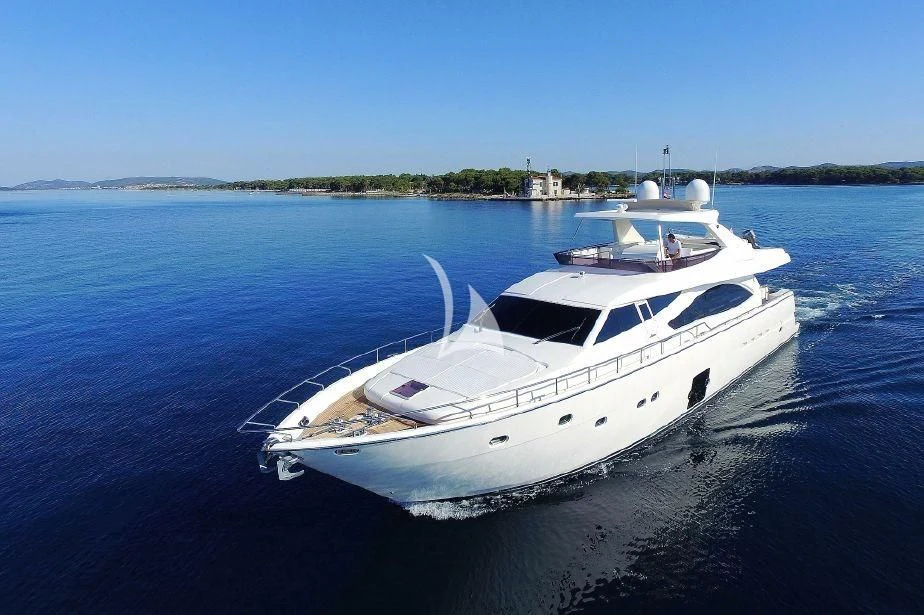 a white yacht on the water aboard ONYX Yacht for Charter