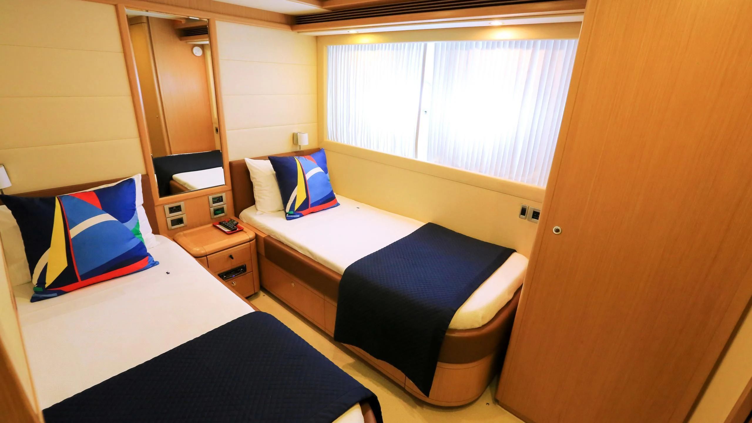 a room with two beds aboard ONYX Yacht for Charter