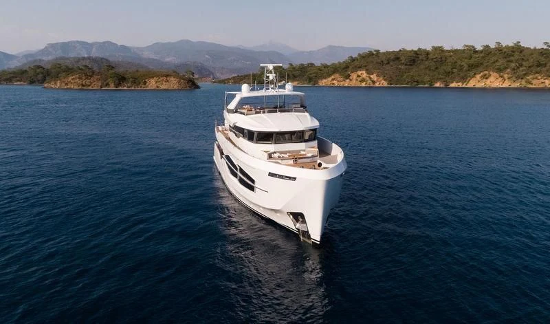 a white boat in the water aboard MARLA Yacht for Sale
