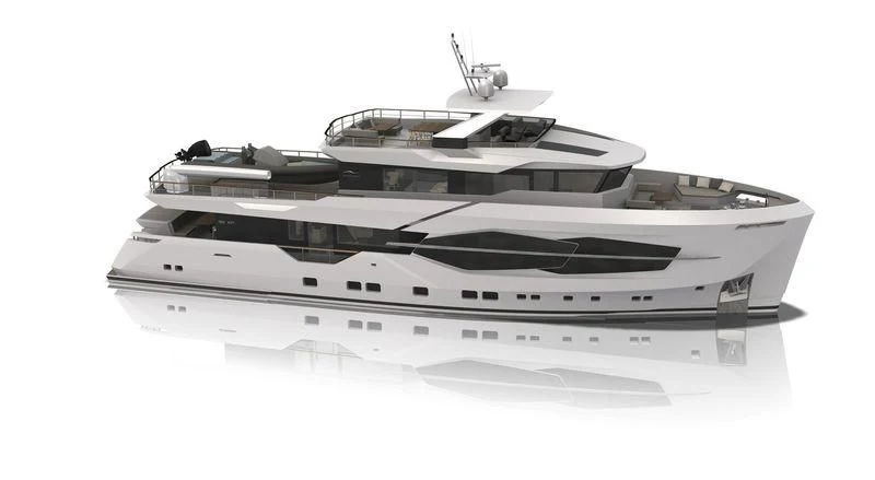 a black and white photo of a white yacht aboard MARLA Yacht for Sale