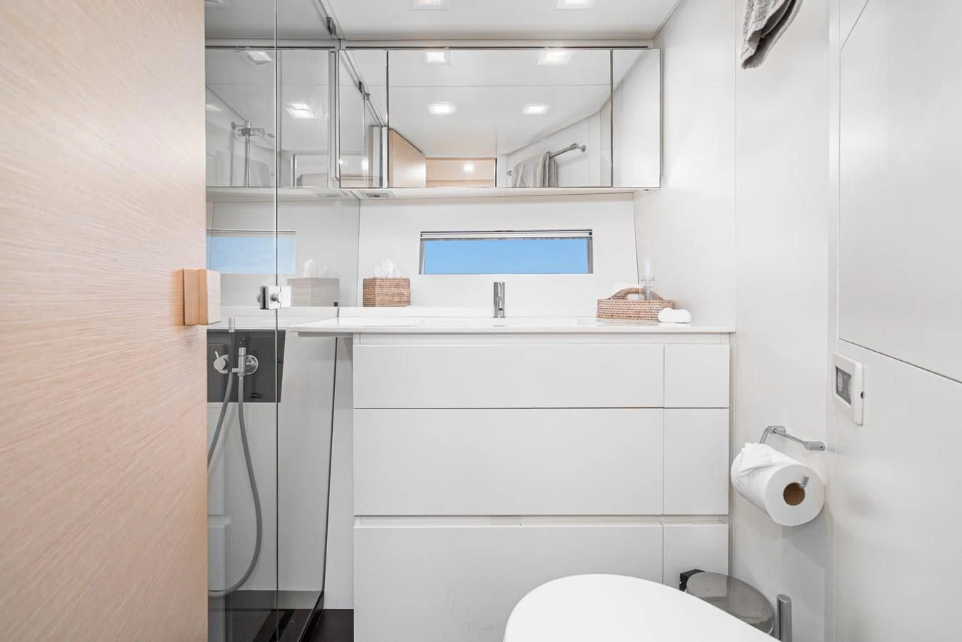 a bathroom with a sink and toilet aboard AIFOS Yacht for Sale