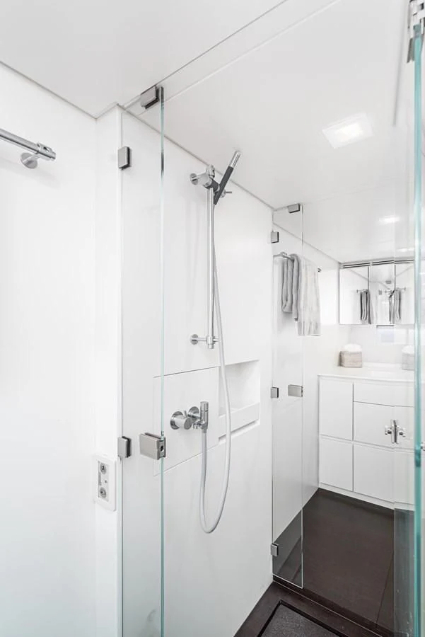 a shower unit in a bathroom aboard AIFOS Yacht for Sale