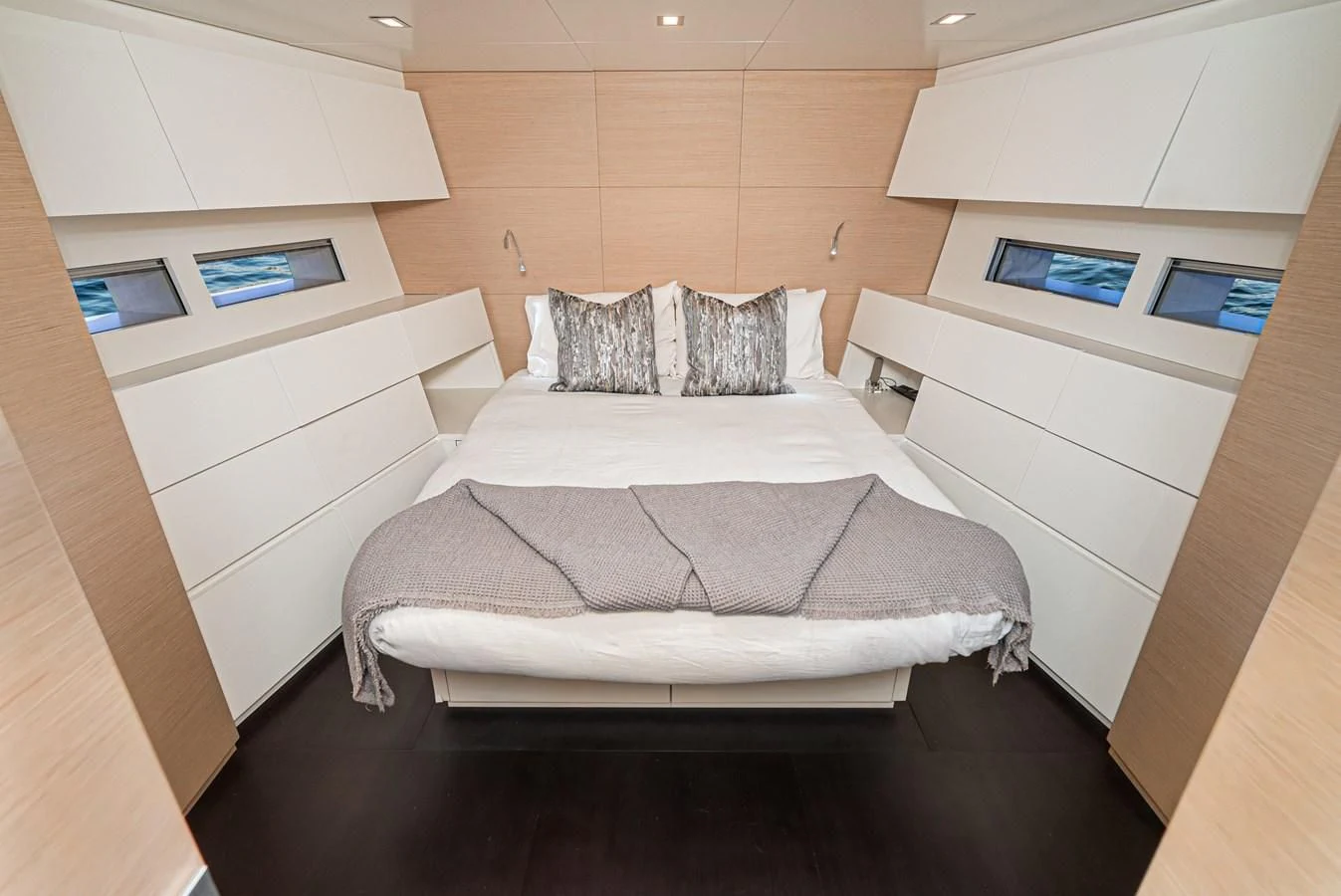 a bed in a room aboard AIFOS Yacht for Sale