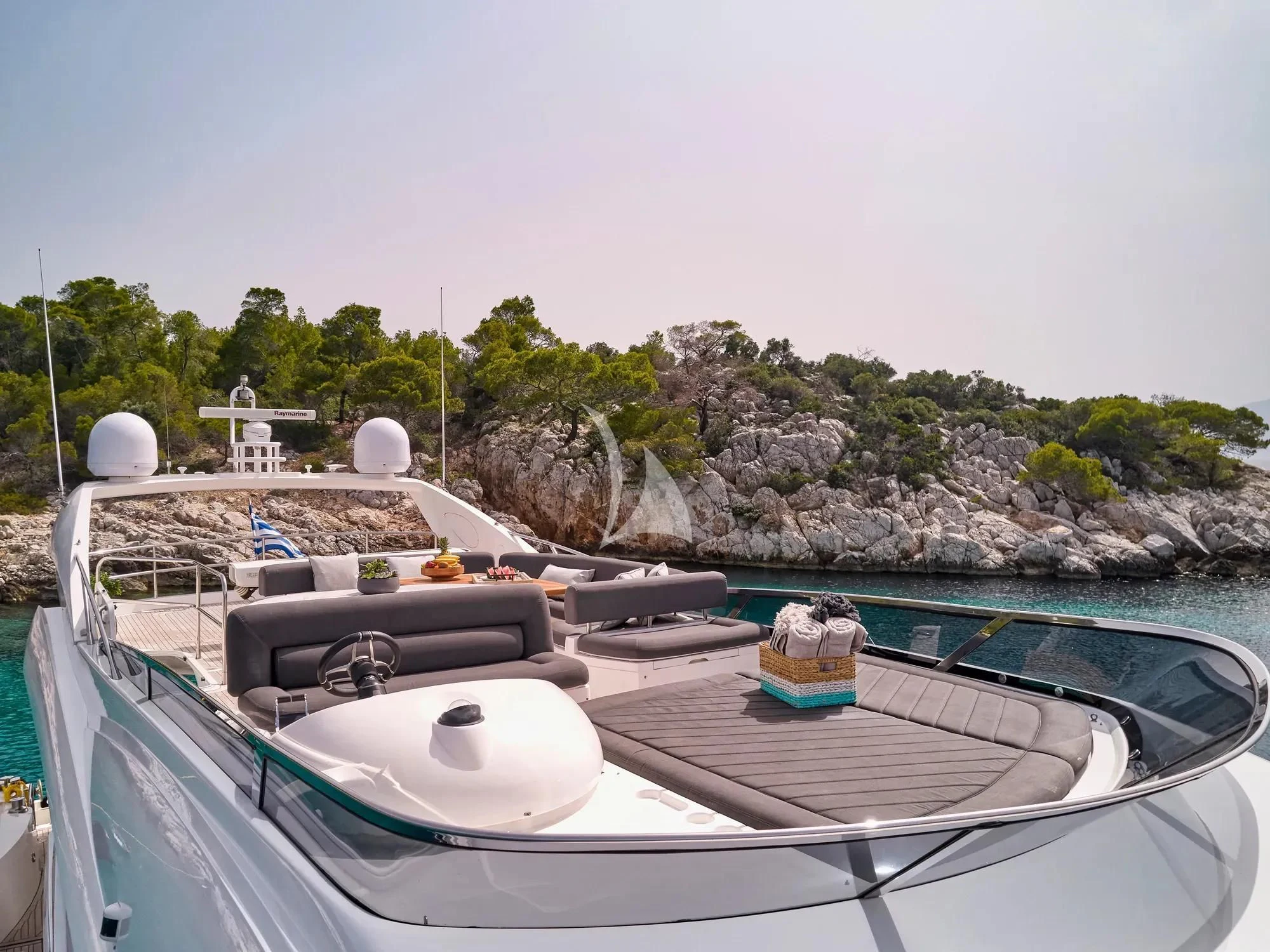 a boat with a grill on the water aboard M FIVE Yacht for Charter