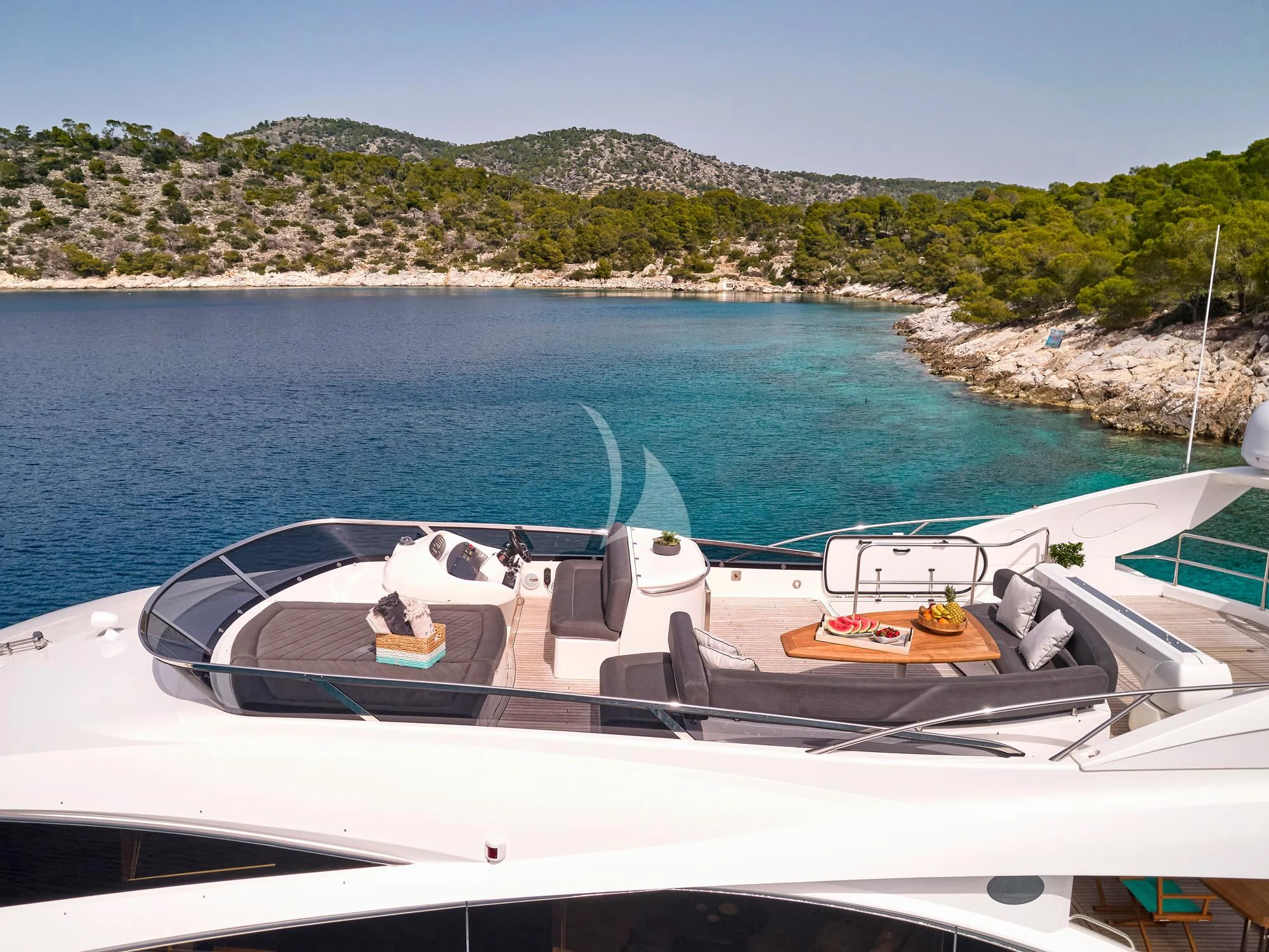 a boat on the water aboard M FIVE Yacht for Charter