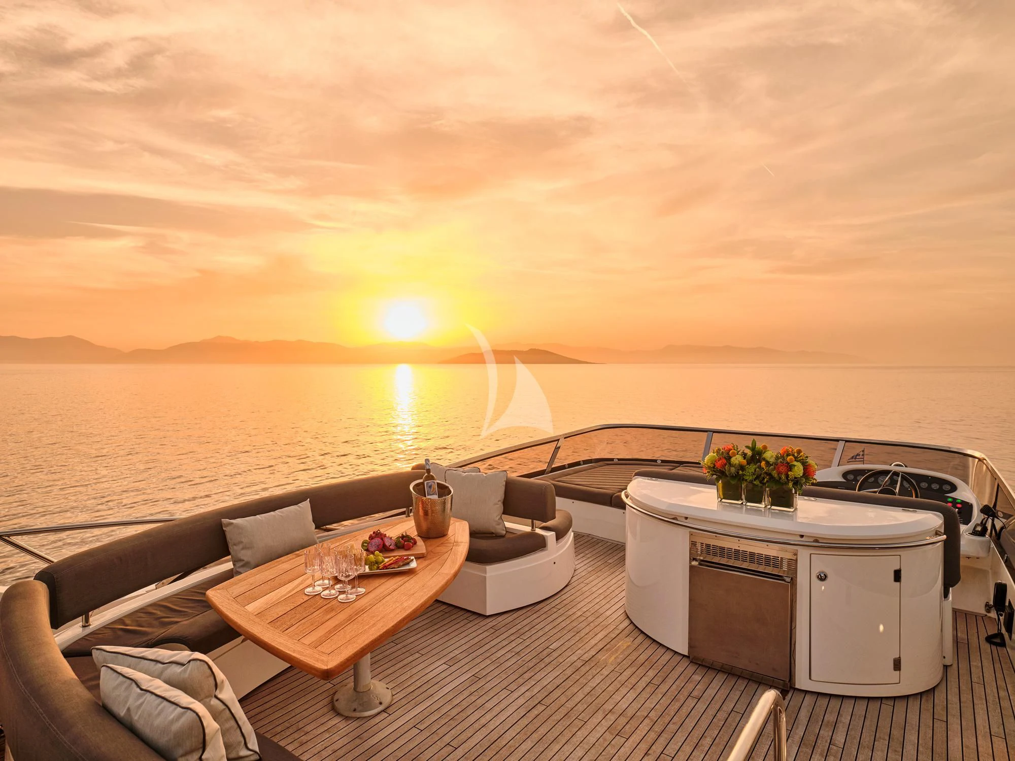 a living room with a large body of water aboard M FIVE Yacht for Charter