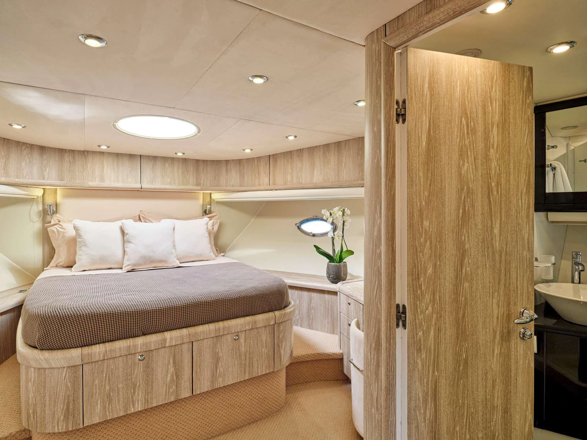 a bed in a bathroom aboard M FIVE Yacht for Charter