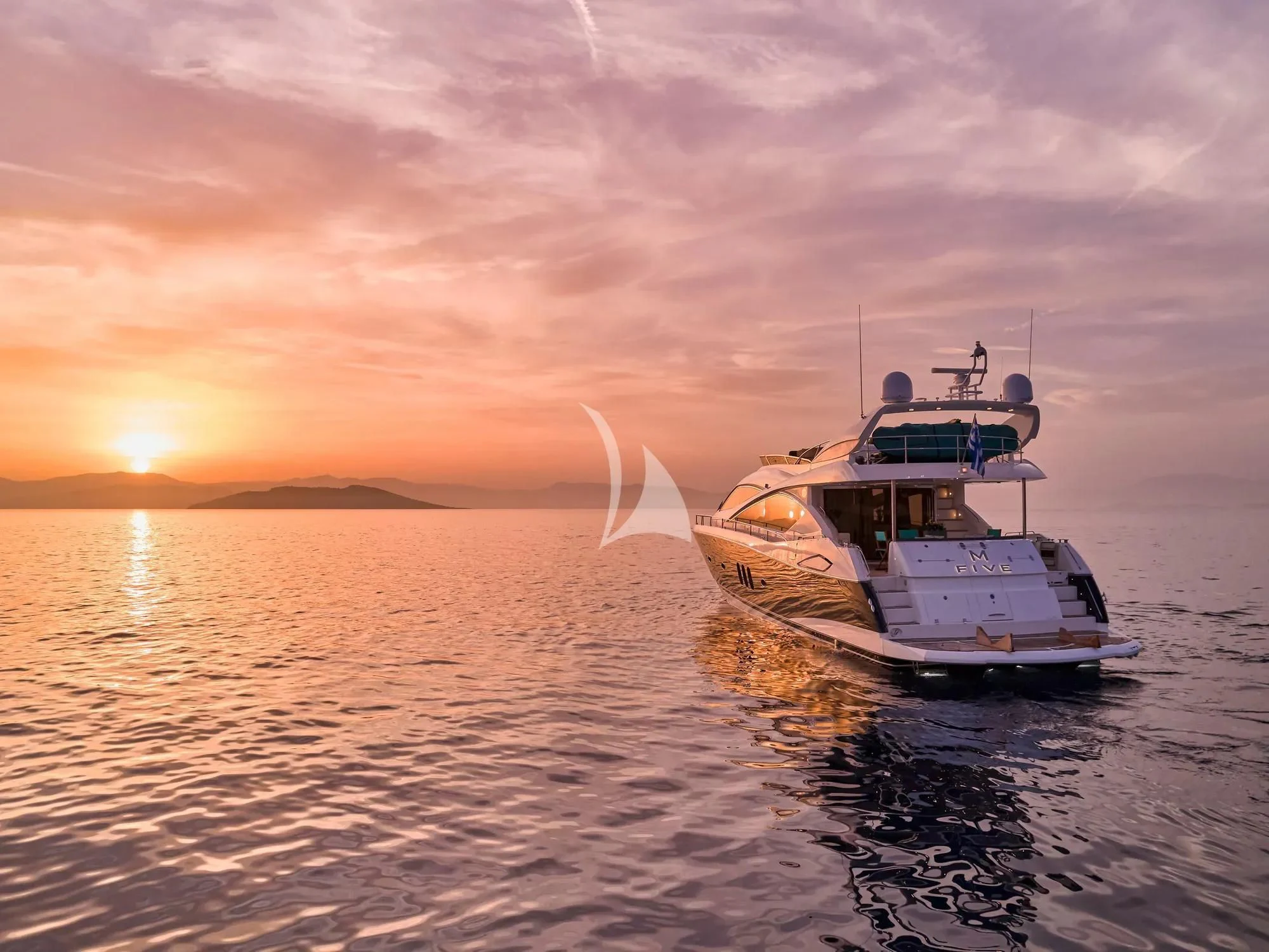 a boat on the water aboard M FIVE Yacht for Charter