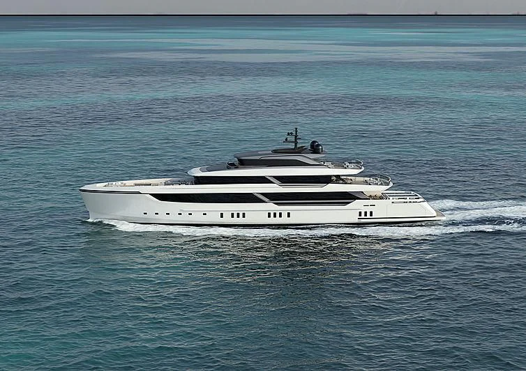 a white boat in the water aboard MY ALMA Yacht for Sale