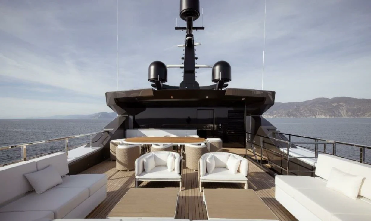 a boat on a deck aboard MY ALMA Yacht for Sale