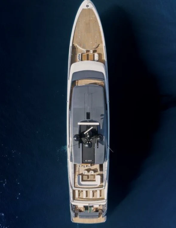 a white and gold rocket aboard MY ALMA Yacht for Sale