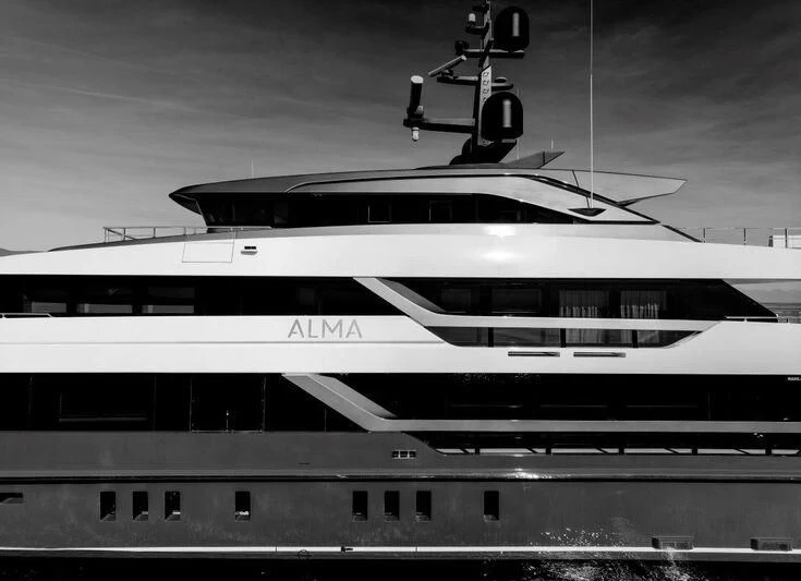 a large white yacht aboard MY ALMA Yacht for Sale