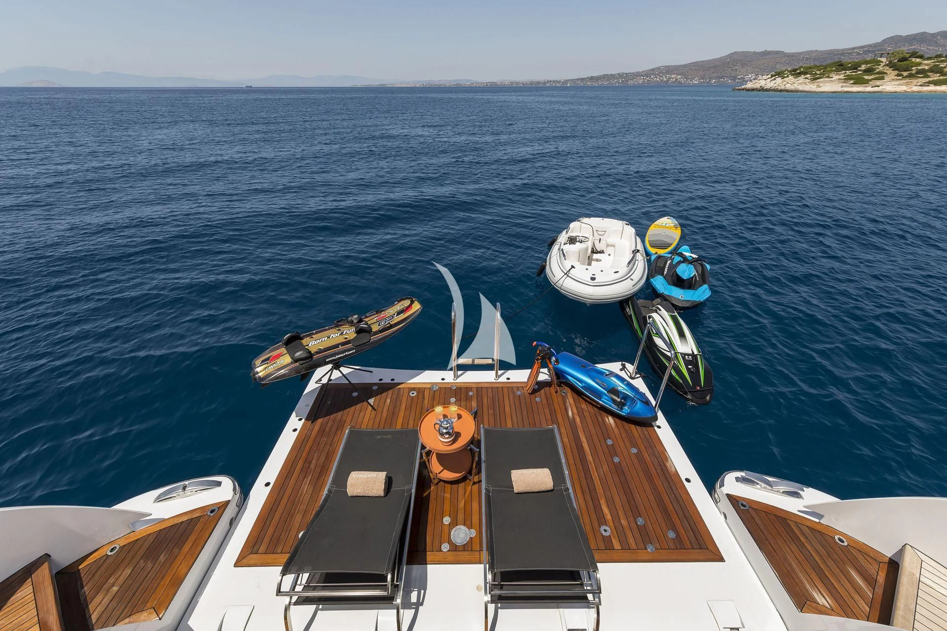 a boat with a couple of boats on it in the water aboard L'EQUINOX Yacht for Sale