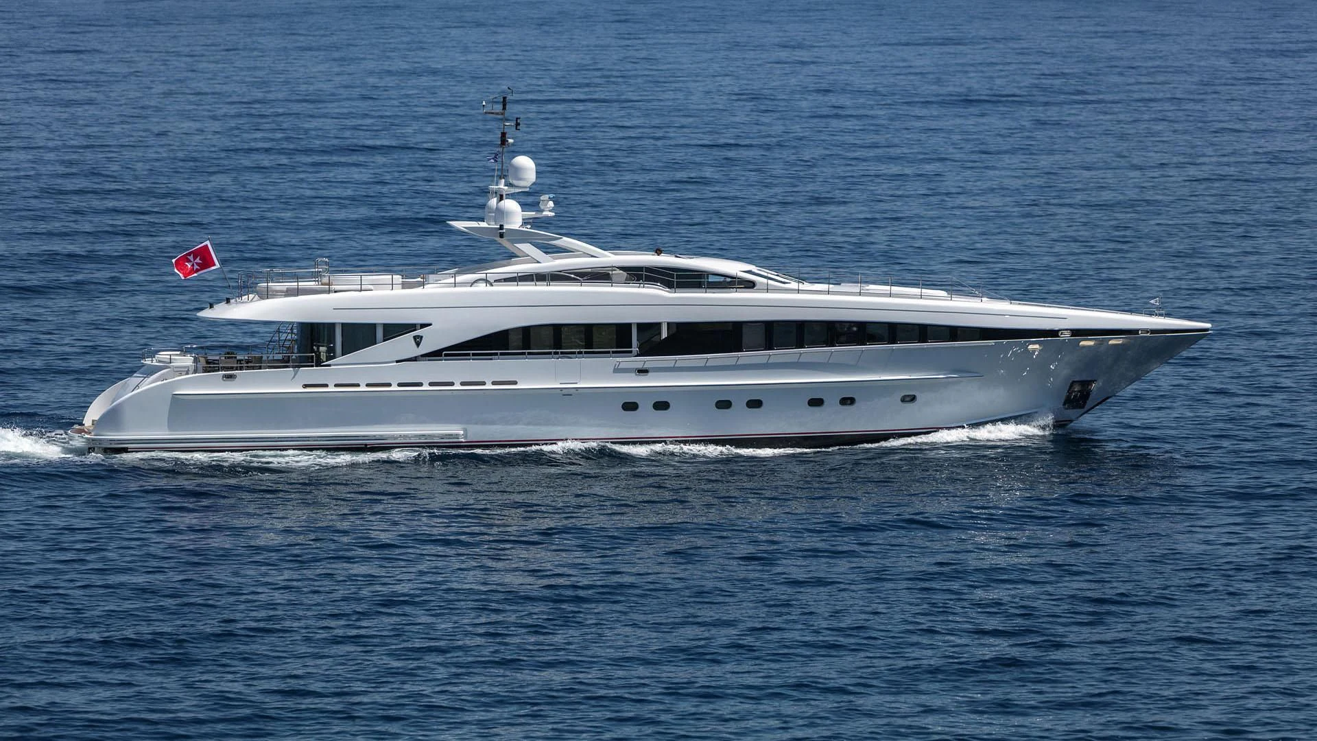 a white yacht in the water aboard L'EQUINOX Yacht for Sale
