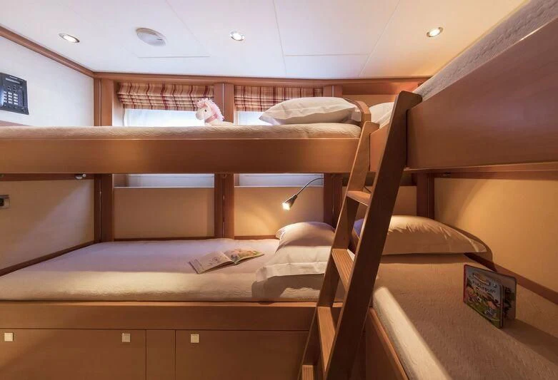 bunk beds in a room aboard L'EQUINOX Yacht for Sale